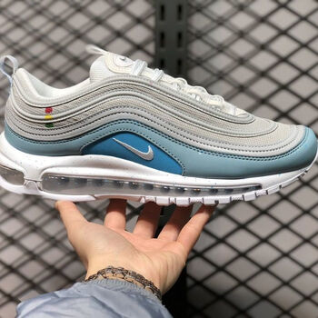 airmax97白蓝色网面透气跑步鞋气垫缓震回弹男女专业慢跑鞋潮白蓝色36