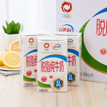 伊利脱脂纯牛奶250ml盒装整箱0脂肪营养早餐低脂奶 脱脂纯牛奶250ml*