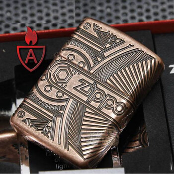zippo正品复古紫铜盔甲四面机械结构齿轮29523