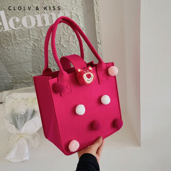 clolv kiss毛毡包手提包女包托特包卡通儿童包礼品袋便当风手提袋妈咪