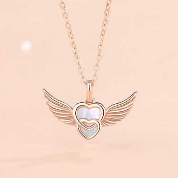 米聆  新款天使之翼项链女创意双爱心贝母锁骨链925银设计项饰品跨境