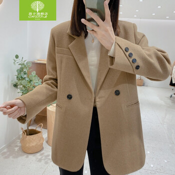 驼色毛呢外套女秋冬新款韩版加厚夹棉小个子双面呢子大衣驼色l110130
