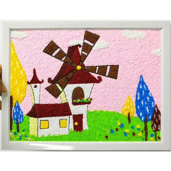纸浆画风景纸浆画材料包diy手工城堡小学生填色卡通创意立体作品 风车