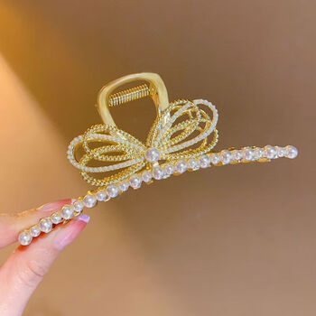 沁度金属抓夹女高级感轻奢鲨鱼夹夹子盘发发夹后脑勺珍珠气质发抓头饰