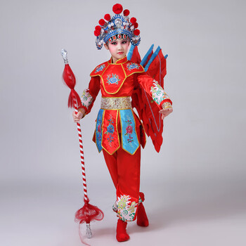 服京剧穆桂英挂帅花木兰舞蹈表演服装 大红色全套(包括所有)_包括鞋套