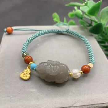 铂甄bozhen麒麟玉手链男和田生肖牛卡通立体小牛手绳手工编织女送证书