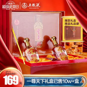 五粮液股份 一尊天下浓香型白酒 52度 500ml*2瓶 年货节送礼礼盒