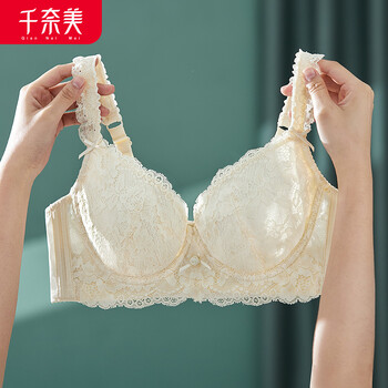 薄款大胸显小文胸收副乳上托防下垂内衣女夏季软钢圈蕾丝奶白色85d