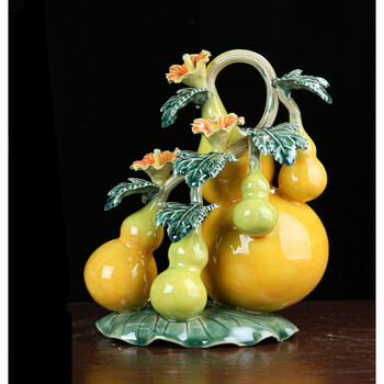 五代同堂福临门福禄玄关葫芦佛山石湾陶瓷公仔工艺品酒柜摆件五代同堂