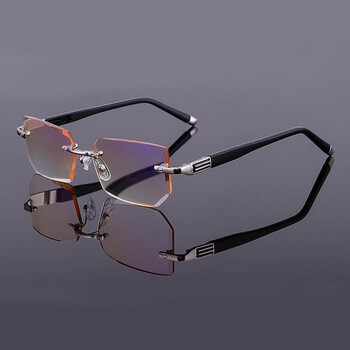 渐变商务防蓝光老花眼镜 钻石切边眼镜男士无框花镜 双色渐变茶 200度