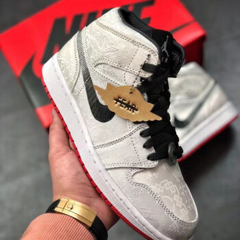 aj1男鞋mid白灯芯绒拼接铜钱高帮男运动防滑篮球鞋校园百搭 白丝绸