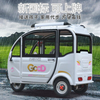 新款可上牌全封閉電動三輪車家用小型接孩子代步車帶棚電動車女士老人