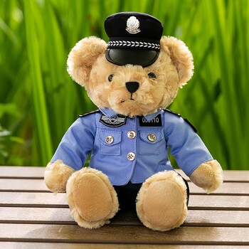 墨镜警察小熊交警泰迪熊网红毛绒玩具交通公安警官消25厘米警察小熊