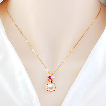 金色珍珠吊坠加项链 925银