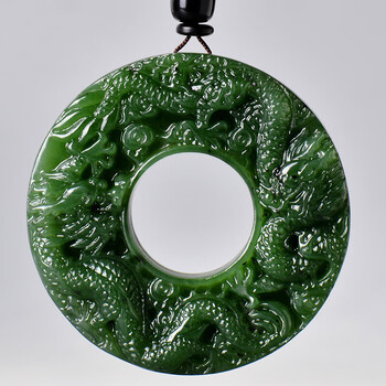 墨韵 和田玉碧玉平安扣吊坠 男士龙牌霸气白玉双龙挂件 男大气玉佩