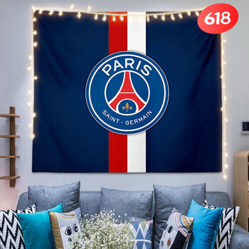 足球队标背景布欧冠曼彻斯特联队徽墙布巴黎圣日耳曼队旗logo挂布