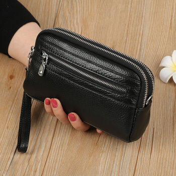 酷奇袋鼠软皮手拿包女款手挎两用小手包双层拉链大容量零钱包轻便手