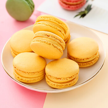 法式马卡龙甜点48枚无礼盒饼干蛋糕零食小蛋糕 黄色48粒装(柠檬味-有