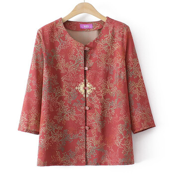 老年人妈妈装夏装半袖衬衫女衬衣女士夏季新款上衣奶奶装老人衣服红色