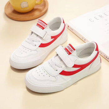 回力童鞋2022新款男女童板鞋宝宝百搭中大童皮面儿童小白鞋校鞋白红色