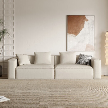 君愿沙发客厅小户型布艺科技布豆腐块沙发家具简约现代直排 米白色