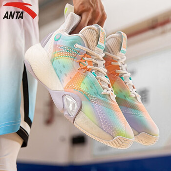 安踏篮球鞋男高帮神盾1代实战球鞋半掌气垫缓震水泥克星学生运动鞋 白