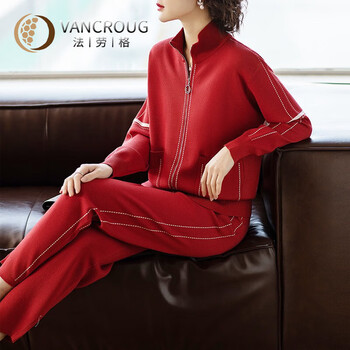 法劳格(vancroug)轻奢运动休闲套装女春秋高档薄款中年女运动服外套