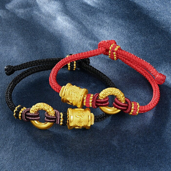 众润黄金手链999足金平安扣情侣款金箍圈六字真言转运珠手串情侣礼物