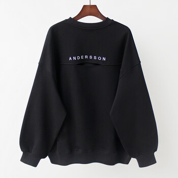 长袖衣服秋季无帽卫衣中长款春秋长袖上衣薄款外套ins女装潮 黑色薄款