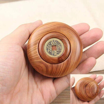 昙莲 侧柏崖柏木雕转运珠手把件文玩时来运转纯铜赚钱盘玩件 乾隆通宝