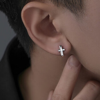 戚小米 十字架925银针耳钉男潮高级感学生耳环单只小众痞帅潮男士耳环