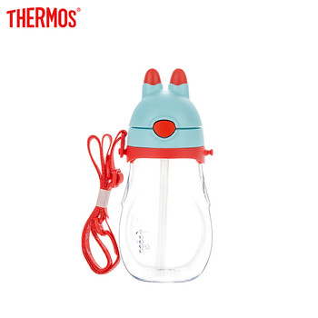 膳魔师THERMOS 儿童夏季水杯可爱兔子造型PA塑料耐摔耐撞 儿童吸管杯宝宝水杯 Foogo系列 红蓝色450ml