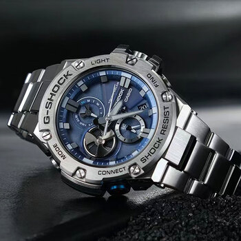 卡西欧(casio)钢铁之心gstb100 b400手表男太阳能蓝牙男士运动休闲