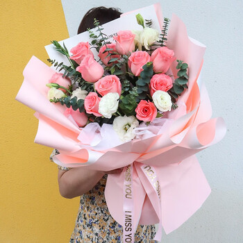 艾斯维娜鲜花速递33朵红玫瑰花束送女友生日礼物同城花店配送 11朵粉