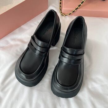 sagiv卡迪高官方女鞋英伦休闲黑色粗高跟英伦风小皮鞋女2024新款夏冬