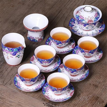 景德镇jdz功夫茶具套装景德镇陶瓷珐琅彩盖碗茶杯中式办公室泡茶6人