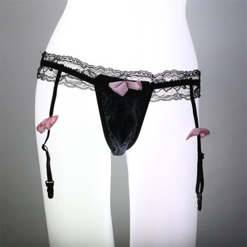 丁字裤性感情趣三点诱惑私房内裤蝴蝶结吊带丝袜火辣蕾丝t裤内衣套装