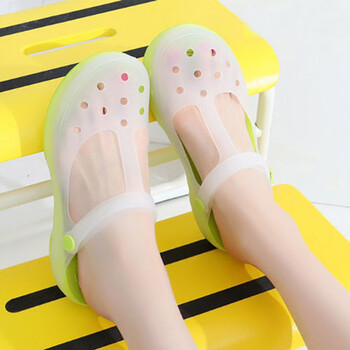 厚底坡跟凉拖鞋变色洞洞鞋女夏季防滑拖鞋沙滩鞋软底果冻凉鞋草绿色
