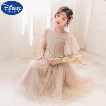 迪士尼（DISNEY） 女童连衣裙新款2023夏季超仙公主裙星星网纱儿童裙子 香槟色 170cm