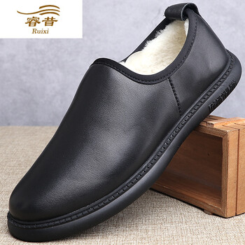 冬天毛皮鞋男士加毛皮鞋棉鞋保暖加绒皮一体男鞋加厚牛皮羊中老年