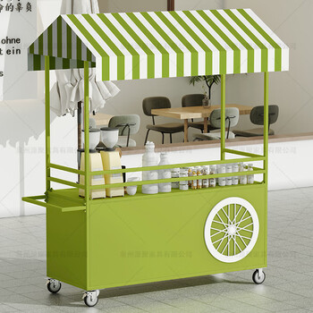 铁艺花车可移动摊位手推地摊车摆摊小推车夜市景区售卖车 果绿色含