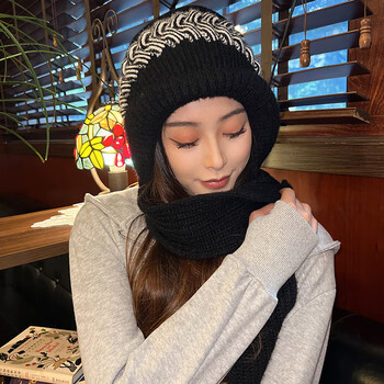 奈晓加绒加厚女士帽子围巾一体帽冬天毛线帽风雪帽网红款冬季女生保暖