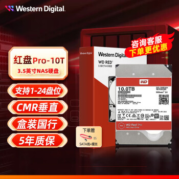 西部数据（WD） 红盘 PRO2T4T6T8T10T12T14TB SATA3 网络储存服务器 NAS硬盘机械硬盘 10TB PRO(WD102KFBX )