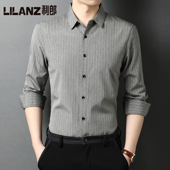利郎爸爸衬衫长袖薄款春季中老年男士衣服4050岁中年男休55215灰色165