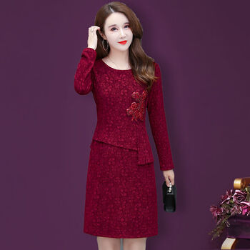 喜婆婆服装婚礼冬装高档礼服秋冬妈妈装连衣裙高档新款加绒带绒中年