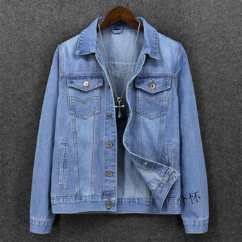 介怀加绒中年浅蓝软牛仔套男新款秋大码秋季韩版潮流衣款适用定制款定