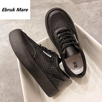 ebrukmare黑色老爹鞋女春秋款运动鞋工作鞋防滑防水防油全黑飞行员