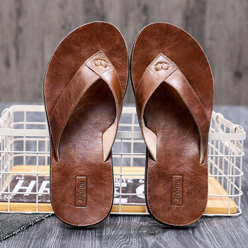 同款纯欲抖音同款小红书推荐男士手工全牛皮拖鞋夏季新款真皮人字拖男