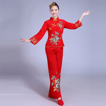跳腰鼓服装2020广场舞服装套装扇子舞秧歌表演服装跳舞蹈的衣服女演