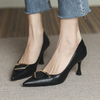 春夏露脚背的夏款单皮鞋细跟高跟鞋气质2022春季女鞋尖头宴会礼服单鞋